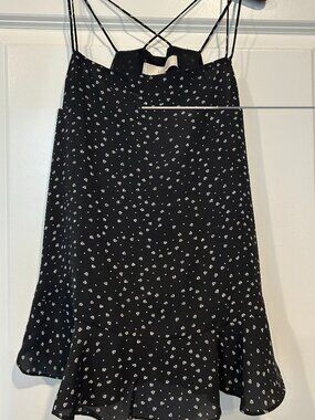 NEW Black White Pattern LOFT Strappy Tank Top Ruffle Bottom M NWT